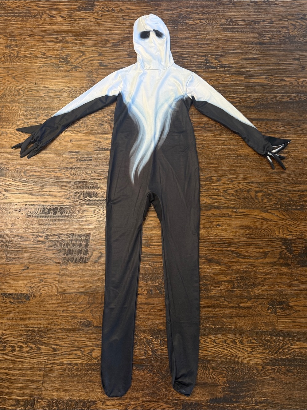 Kids Black & White Spooky Shadow One-Piece Hooded Costume